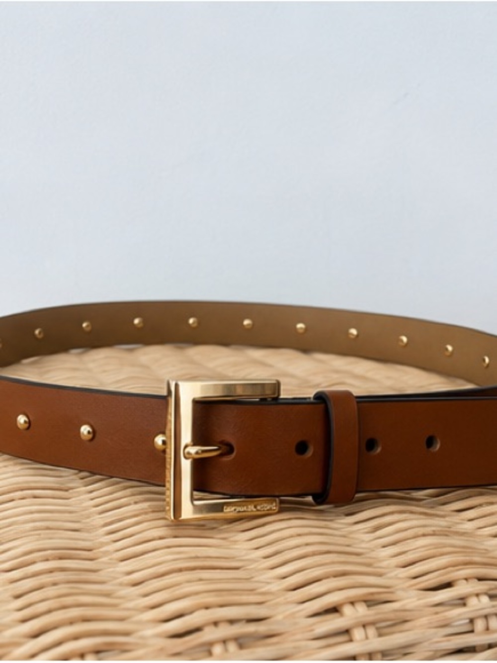 Michael Kors Cognac Studded Leather Belt Gold Buckle NWT L - Picture 4 of 6